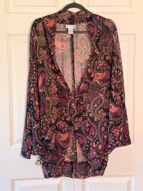 Ultra Pink Sheer Paisley Kimono Duster Boho Fairy Grunge Y2K Goth 1X